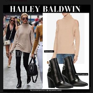 Intermix Ottoman Ribbed Cold Shoulder cashmere blend Hailey Bieber sweater